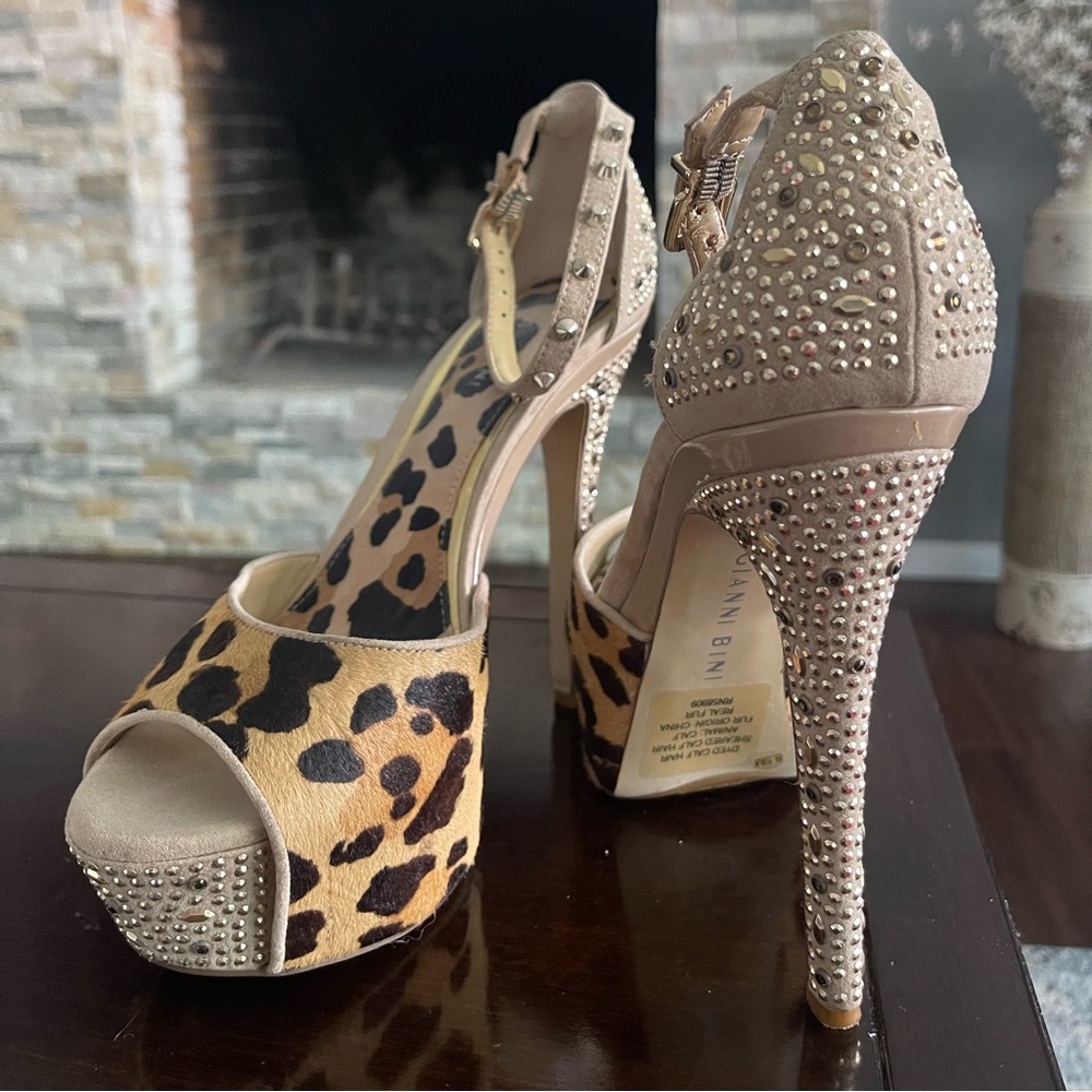 Animal Print Jeweled Heels